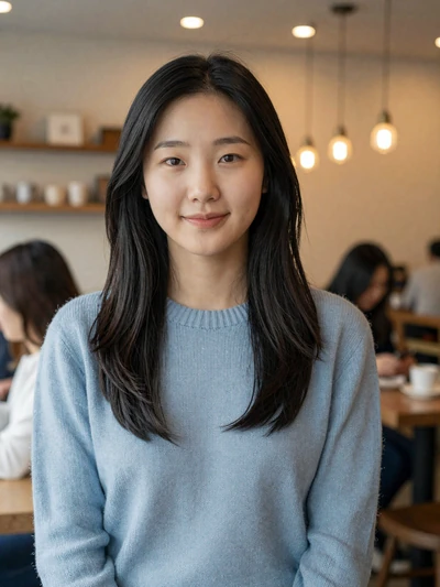 Nari, 26-year-old Korean woman in a cozy Seoul cafe seeking genuine relationship