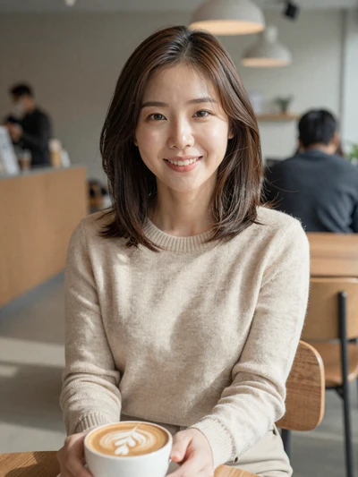 Hana, 28-year-old Korean woman from Seoul at a cozy cafe interested in international dating