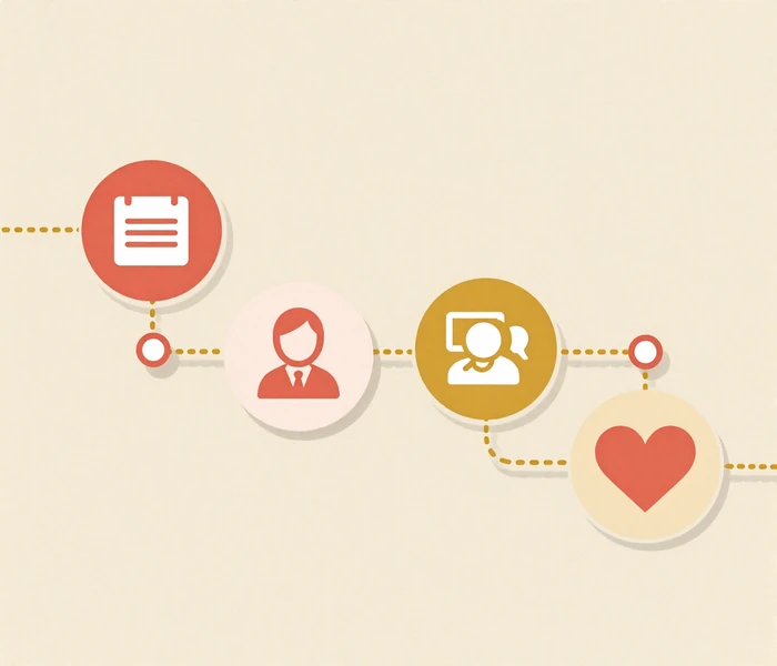 Katrinafinder dating journey infographic showing 4 steps from registration to meeting in person