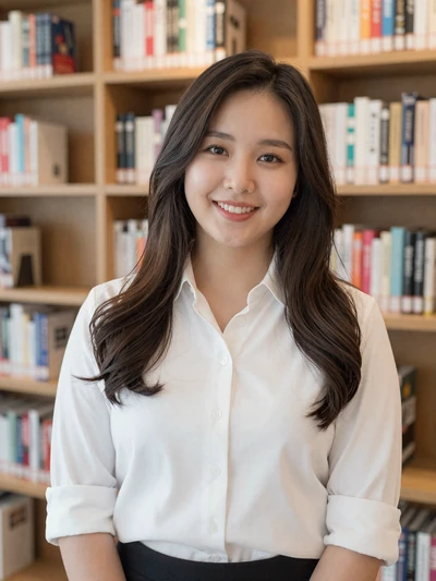 Sooyeon, 29-year-old Korean woman from Seoul in a white shirt at a library seeking serious relationship with Western man
