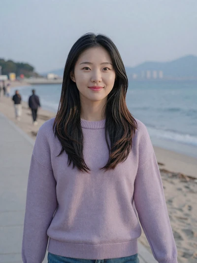 Yuna, 26-year-old Korean woman from Busan on beach boardwalk looking for serious relationship