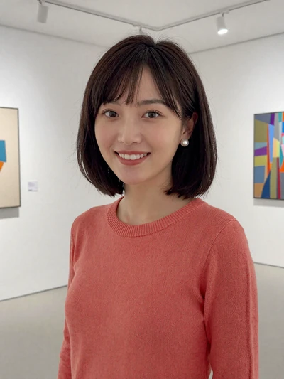 Shu, 24, from Shanghai - young Chinese woman in coral top at art gallery open to international dating
