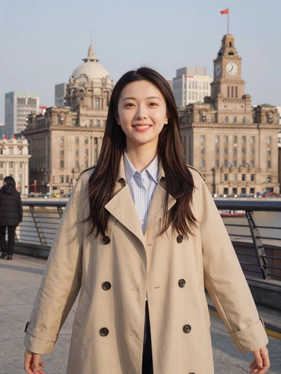 Xiao, 25-year-old Chinese woman walking along the Shanghai Bund