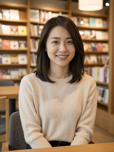 Reina, 31-year-old Japanese woman from Osaka in a bookstore cafe looking for lasting love