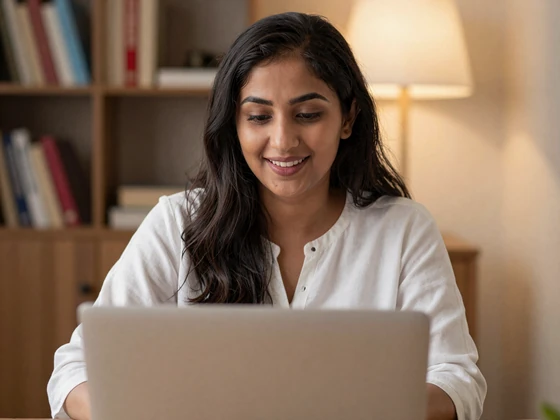Pakistani woman video chatting with a potential match on her laptop at home