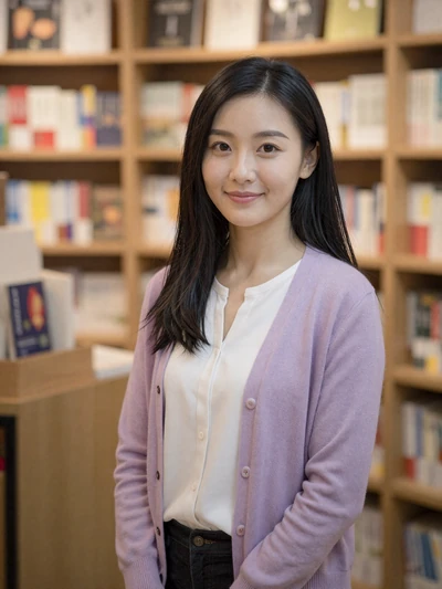 Xiao Ling, 26-year-old Chinese woman from Beijing in a lavender cardigan at a bookstore seeking serious relationship