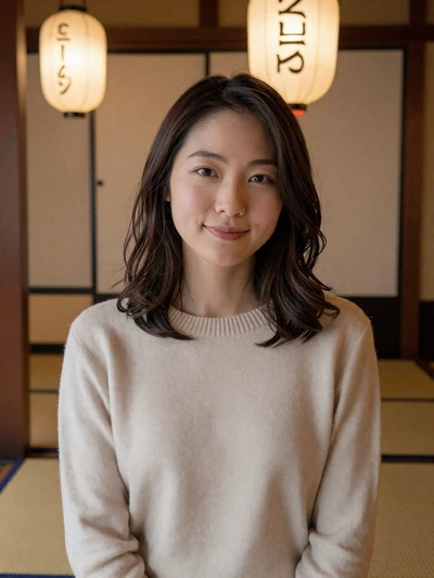 Emi, 28-year-old Japanese woman from Yokohama in a cream sweater at a tea house open to international dating