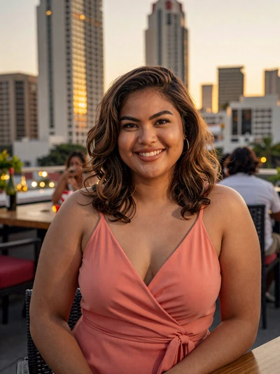 Marites, 27-year-old Filipina from Davao at a rooftop restaurant open to cross-cultural dating